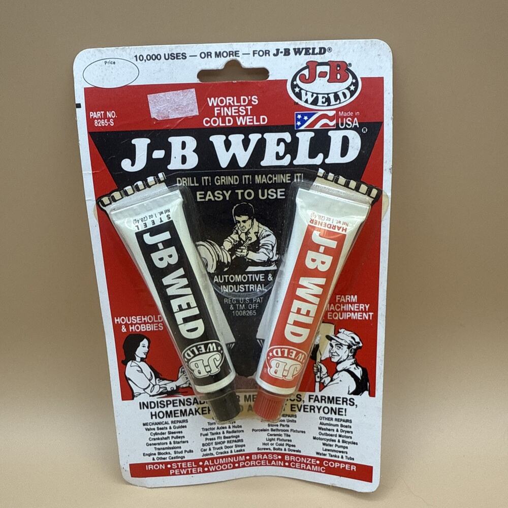 Vintage J-B WELD waterproof EPOXY glue iron steel brass bronze copper JB 8265-S